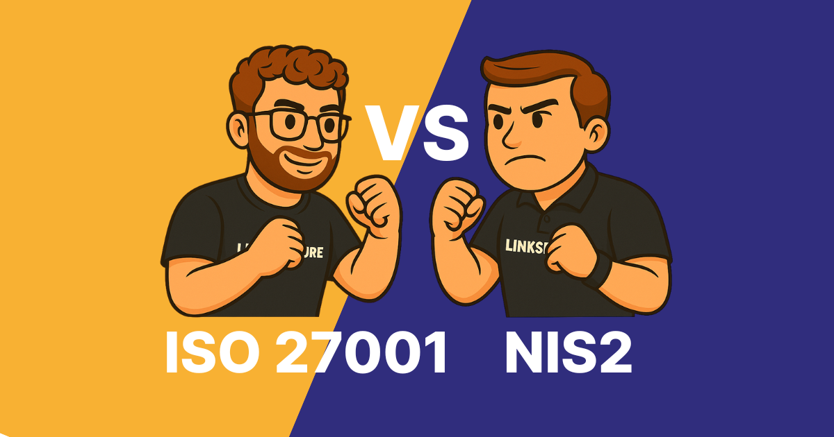 ISO 27001 vs NIS2, Dennis en Remco in cartoon